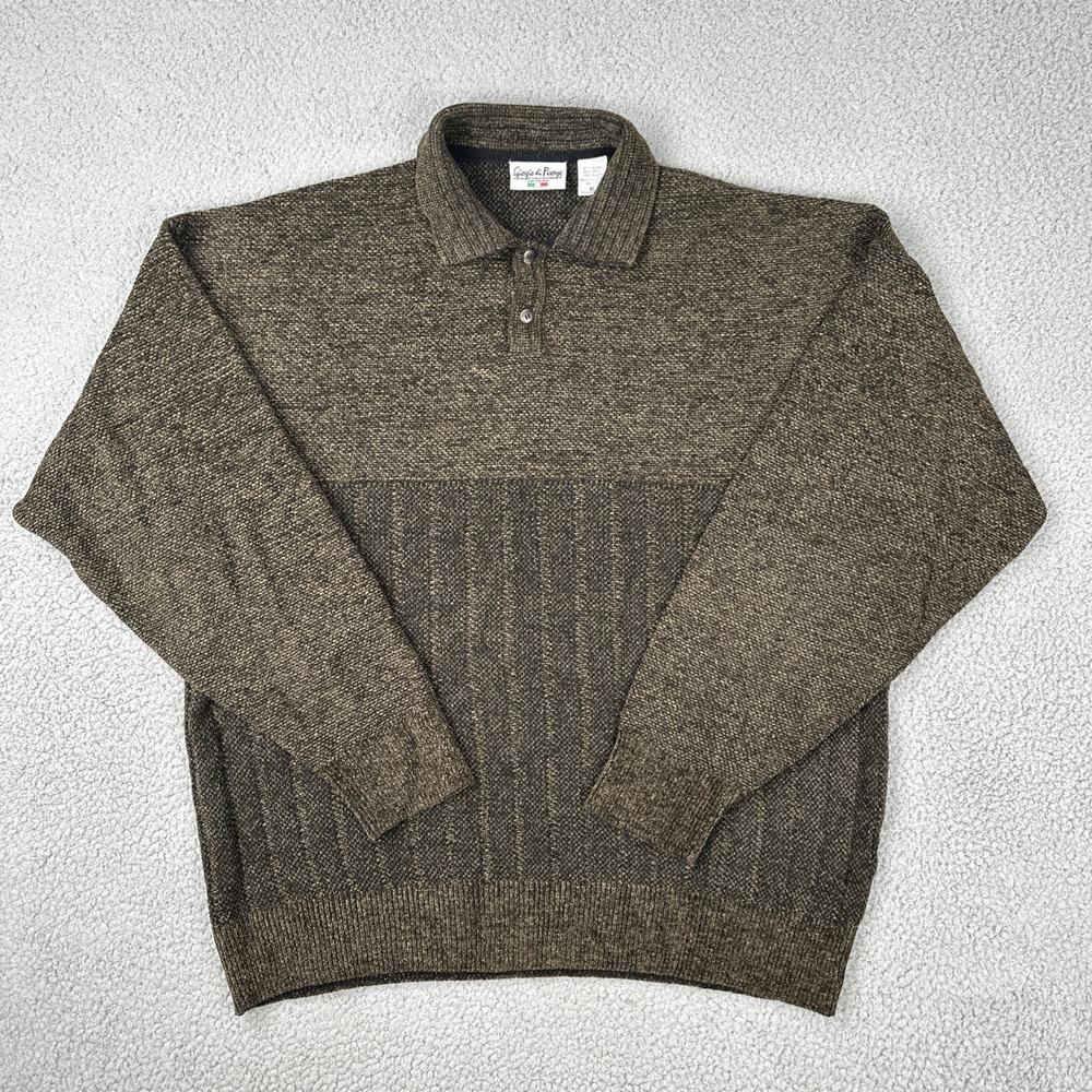 Giorgio di Firenze 1/4 Button Sweater Men XL Brown Acrylic Wool Blend Knit Italy